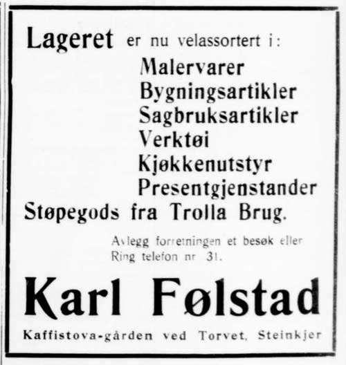 Karl Flstad - annonse