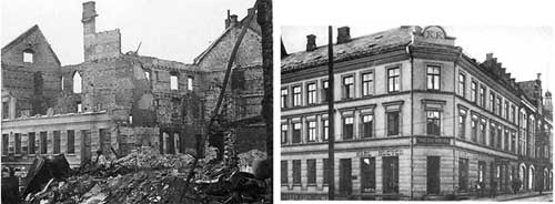 NTEs bygrd fr og etter bombingne i april 1940.