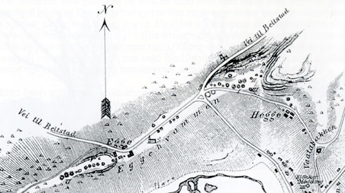 VAMMEN: Lytnant Ziegler kart fra 1871 - skket p hydedraget mellom Bogasen og Heggesberga
